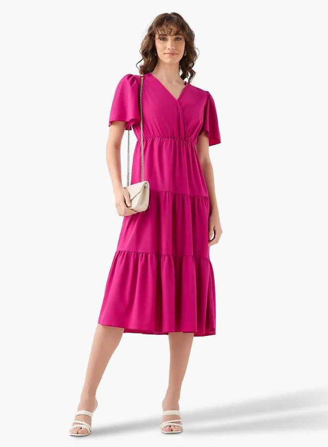 Splash FAV Tiered Midi Wrap Dress with V-neck